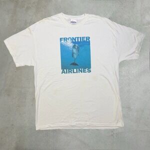 Frontier Airlines T-Shirt Mens XL White Dolphin Promo Graphic Tee